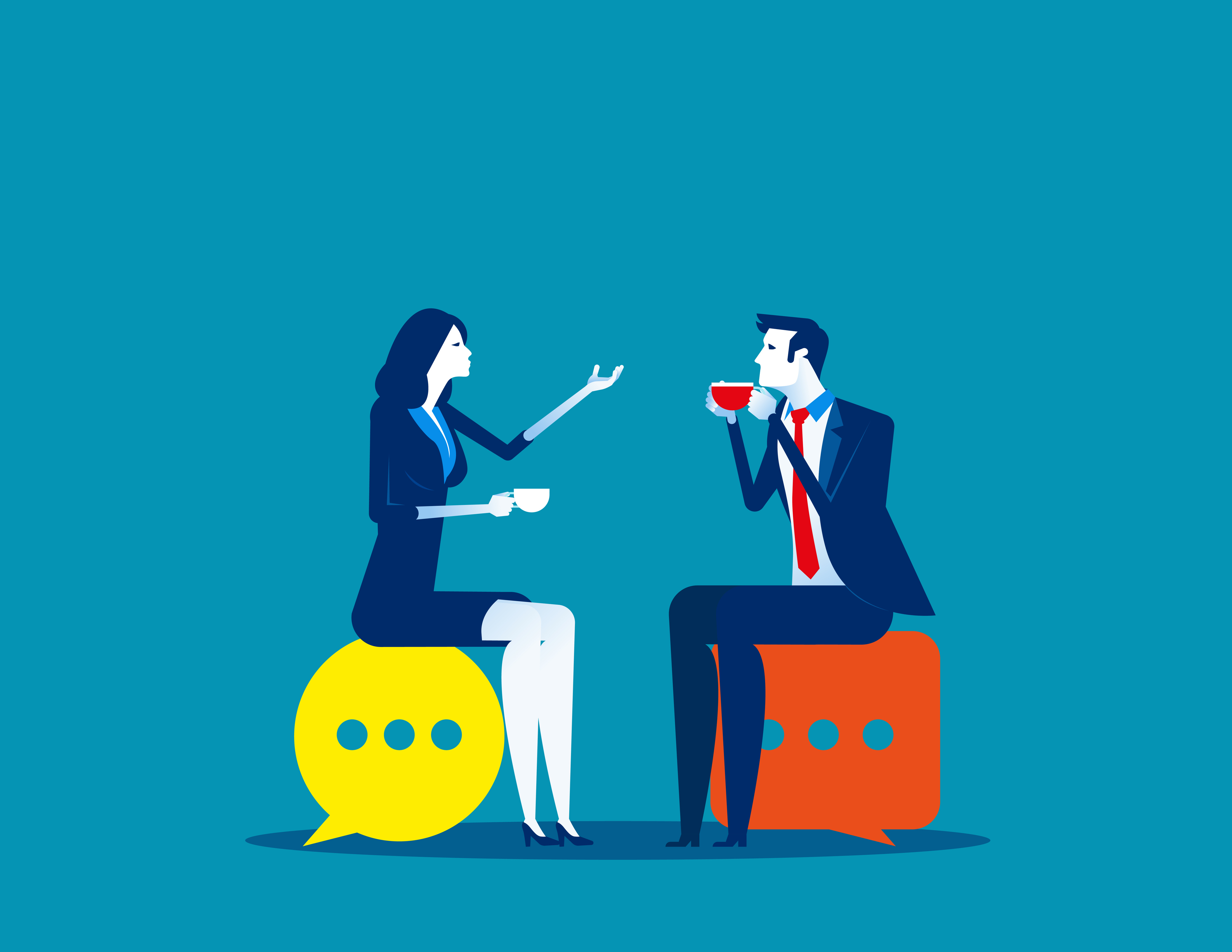Business people meeting talking. Concept business vector illustration, Speech bubble, Meeting.